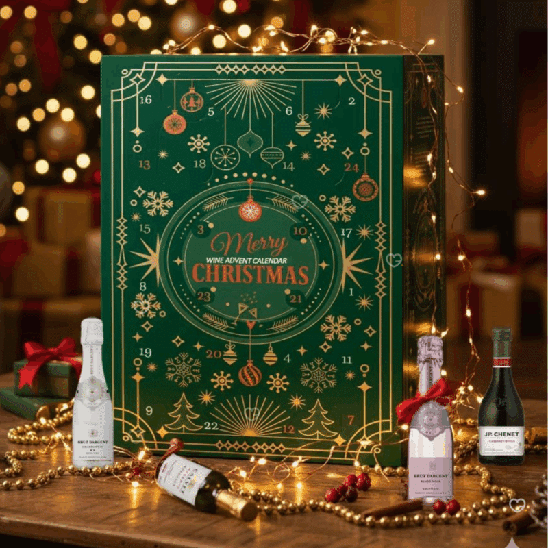 Calendrier de l’Avent Vin 2025 avec 24 bouteilles de vins rouges, blancs, rosés et pétillants, coffret dégustation festif pour amateurs de vin, adulte, homme et femme