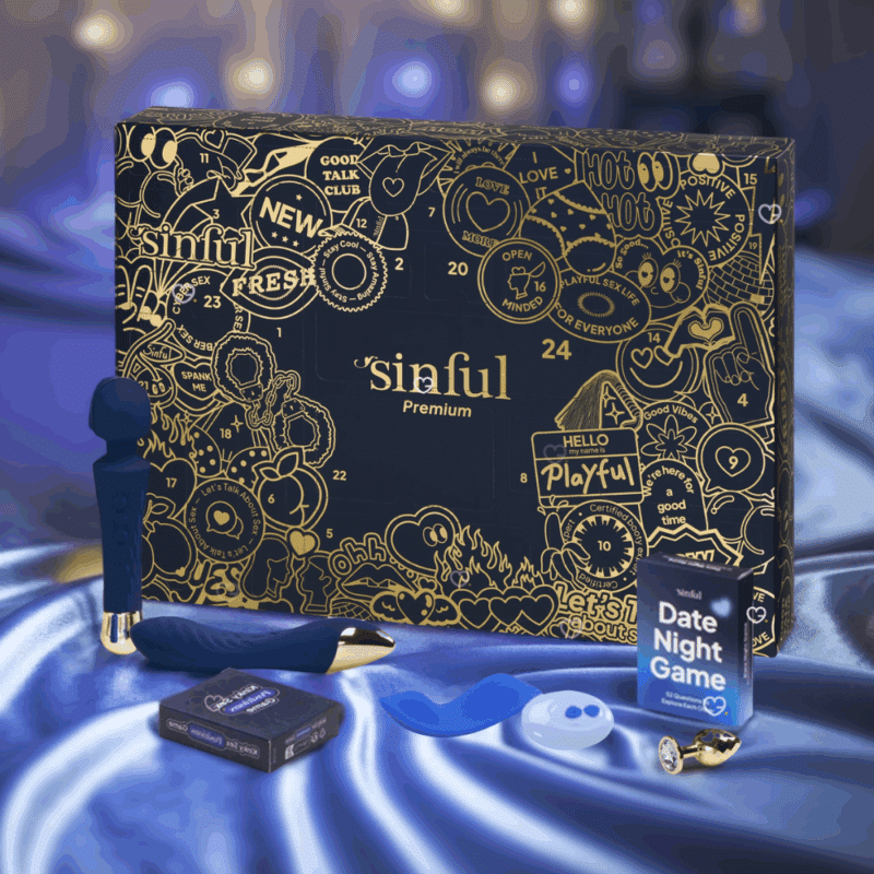 Version premium du Calendrier de l'Avent Sinful 2025 comprenant 24 surprises érotique : accessoire coquin et sexy pour adulte homme femme et couple