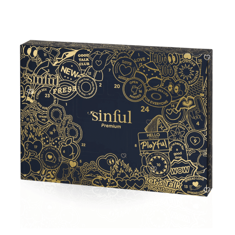Version premium du Calendrier de l'Avent Sinful 2025 comprenant 24 surprises érotique : accessoire coquin et sexy pour adulte homme femme et couple