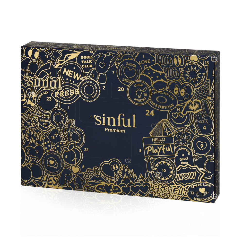 Version premium du Calendrier de l'Avent Sinful 2025 comprenant 24 surprises érotique : accessoire coquin et sexy pour adulte homme femme et couple