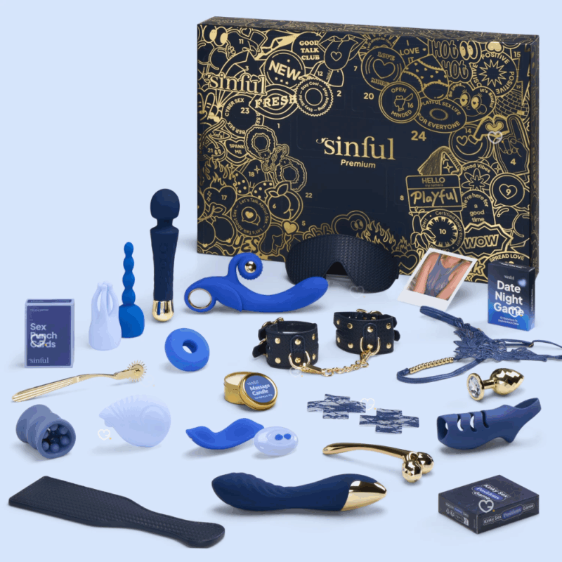 Version premium du Calendrier de l'Avent Sinful 2025 comprenant 24 surprises érotique : accessoire coquin et sexy pour adulte homme femme et couple