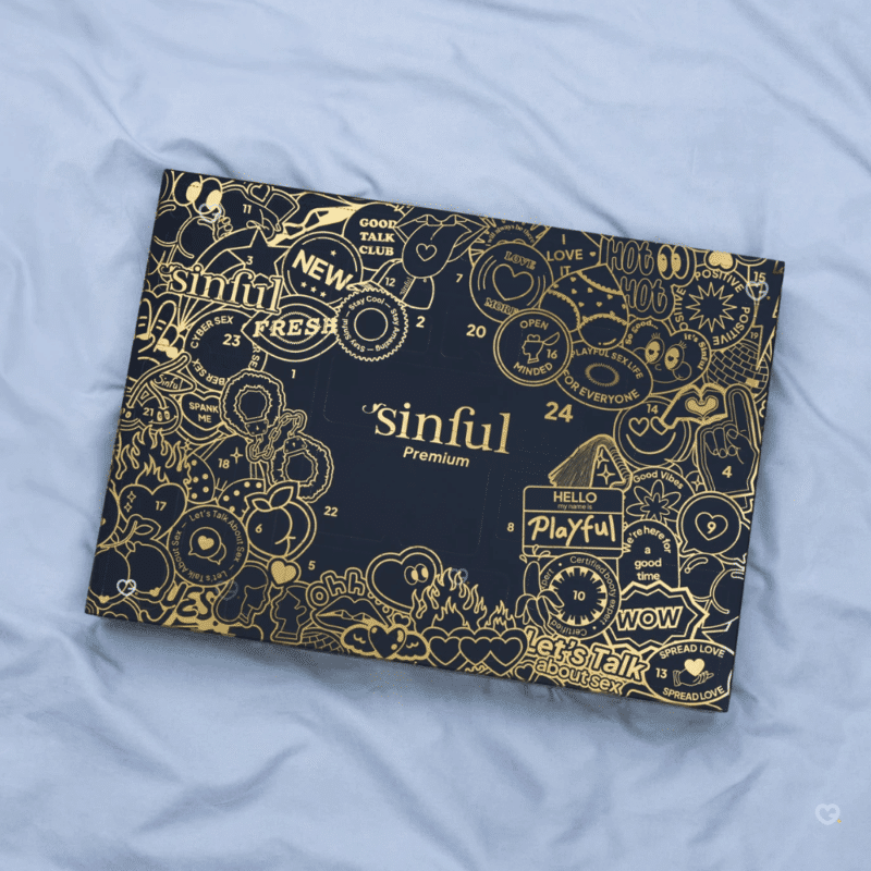 Version premium du Calendrier de l'Avent Sinful 2025 comprenant 24 surprises érotique : accessoire coquin et sexy pour adulte homme femme et couple