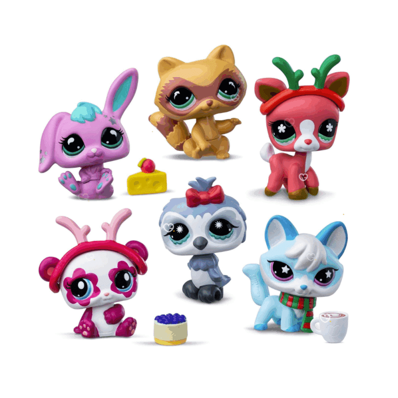 Calendrier de l’Avent Littlest pet shop 2025 avec 24 cases contenant 6 pets, 6 accessoires et 12 stickers colorés pour enfant fans de figurines et d'animaux.
