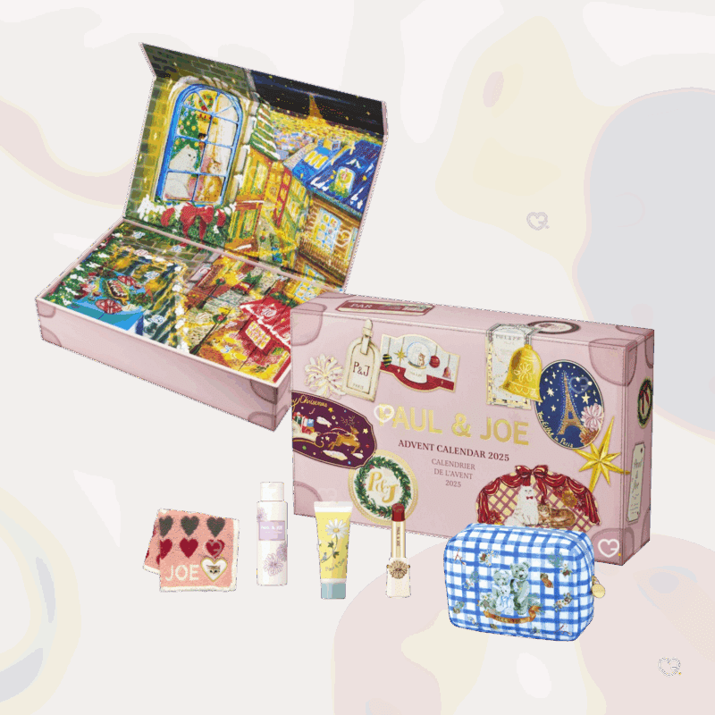 Calendrier de l’Avent Paul and Joe 2025 édition limitée avec 24 soins, maquillage et accessoires beauté illustrés de chats Gipsy & Nounette.