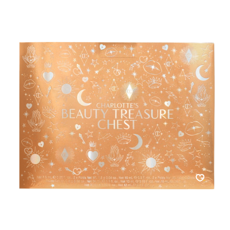 Calendrier de l'avent Charlotte Tilbury en forme de coffret trésor contenant 12 produits de beauté luxueux