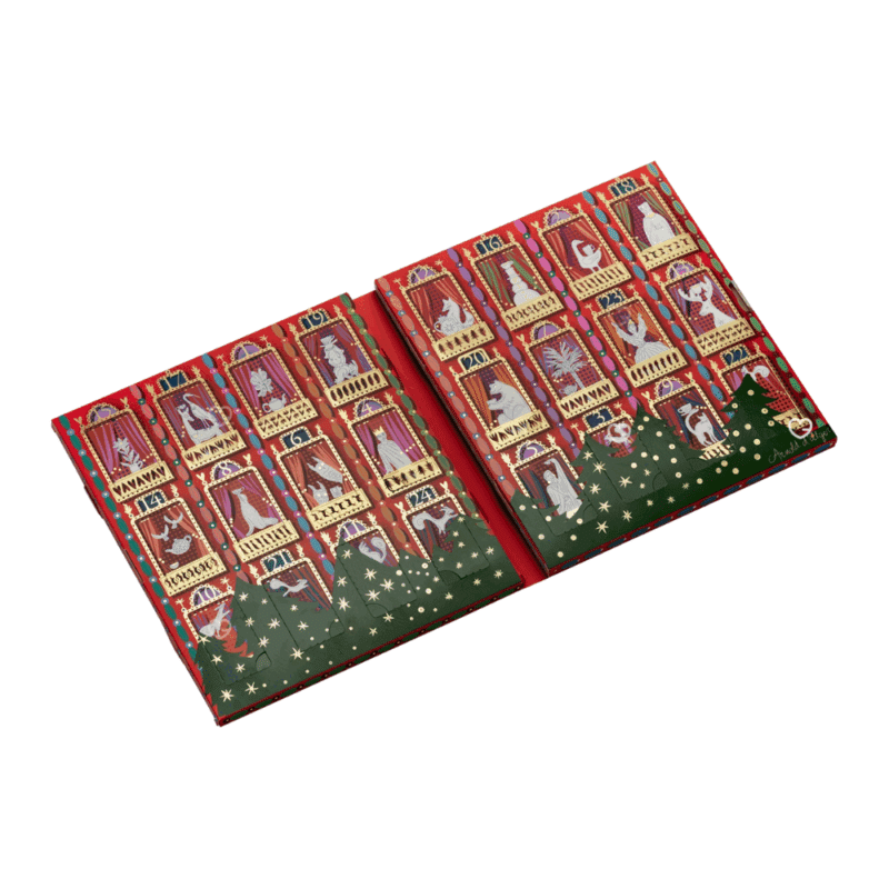 Calendrier de l’Avent Dammann Frères 2025 offrant 25 sachets de thé Cristal®, 24 recettes parfumées et créations festives pour amateurs de thé.