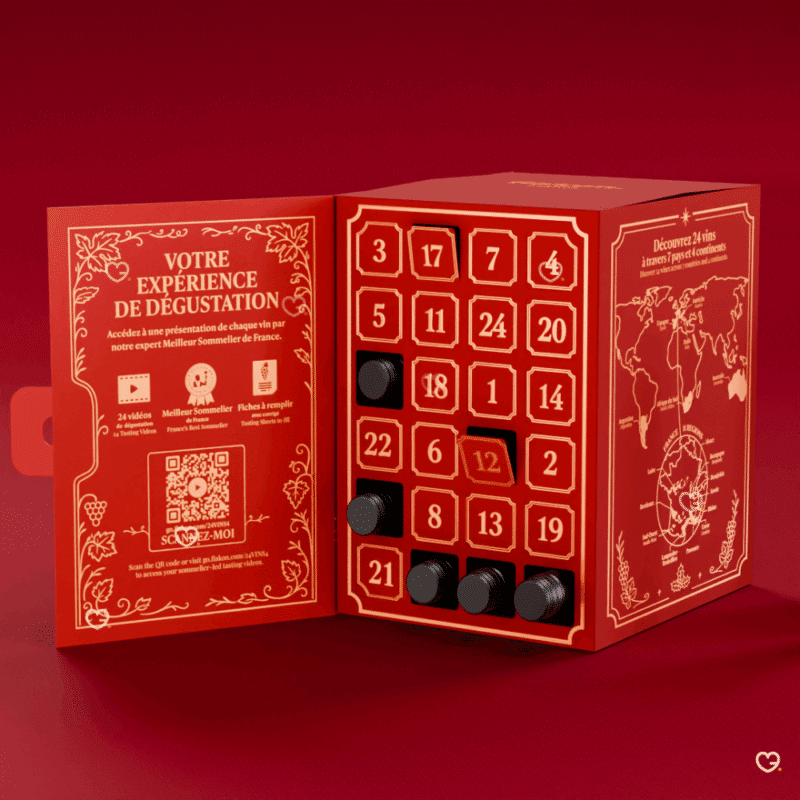 Calendrier de l’Avent Flakon 2025 avec 24 vins d’exception en winetubes, sélectionnés par un Meilleur Sommelier de France, idéal pour amateurs de vin rouge et vin blanc