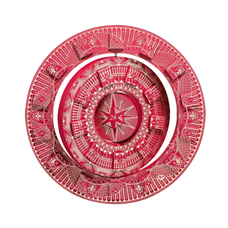 coffret illustré design arrondi Calendrier de l'Avent La Maison du Chocolat 2025 contenant 30 chocolats et douceurs chocolatées pour gourmand