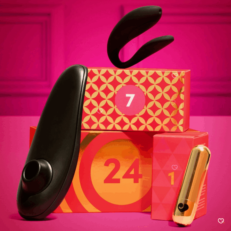 Coffret bleu ciel Calendrier de l’Avent Sexy Avenue 2025 érotique avec 24 produits et accessoires érotique pour adulte, homme et femme (stimulateur Womanizer, accessoires, défi érotique)