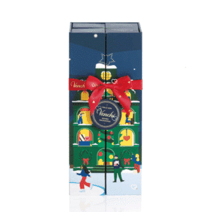 Calendrier de l’Avent Venchi 2025 en format livre renfermant 29 chocolats et pralines italiens raffinés, idéal pour amateurs de chocolat haut de gamme.