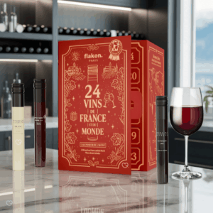 Calendrier de l’Avent Flakon 2025 avec 24 vins d’exception en winetubes, sélectionnés par un Meilleur Sommelier de France, idéal pour amateurs de vin rouge et vin blanc
