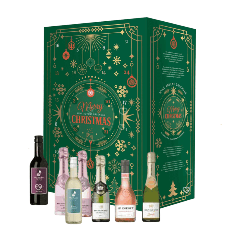 Calendrier de l’Avent Vin 2025 avec 24 bouteilles de vins rouges, blancs, rosés et pétillants, coffret dégustation festif pour amateurs de vin, adulte, homme et femme