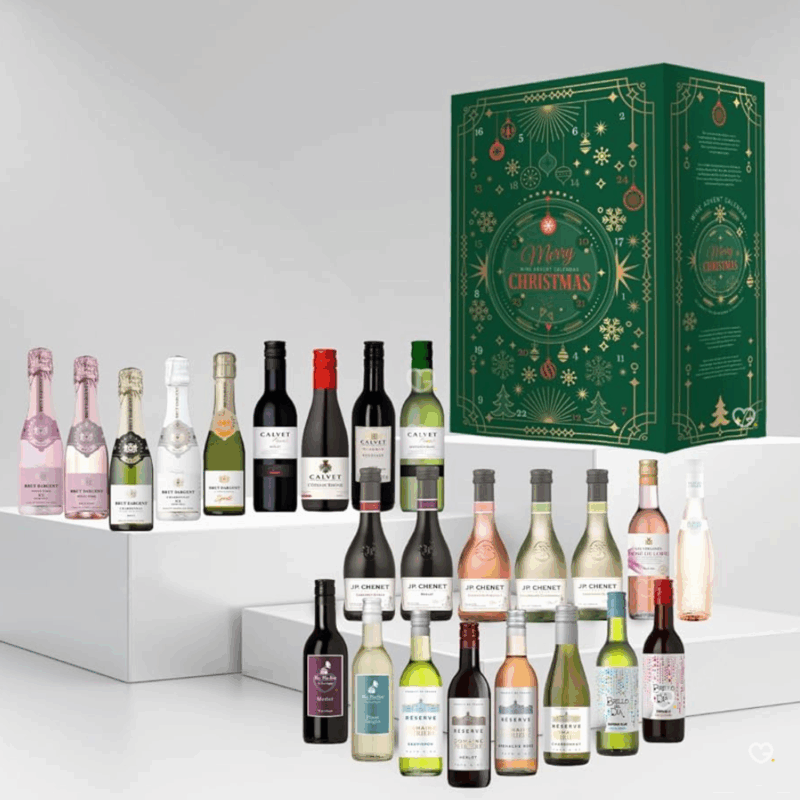 Calendrier de l’Avent Vin 2025 avec 24 bouteilles de vins rouges, blancs, rosés et pétillants, coffret dégustation festif pour amateurs de vin, adulte, homme et femme