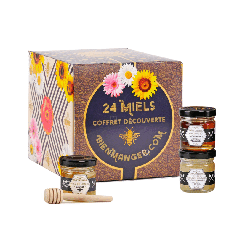 Calendrier de l’Avent miel 2025 "autour du miel" avec 24 pots de miel artisanaux de 40g et une cuillère en bois, idéal pour gourmand , couple et fêtes de Noël.