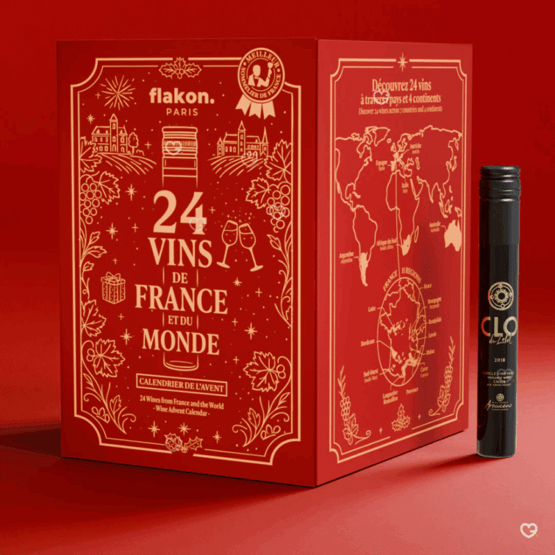 Calendrier de l’Avent Flakon 2025 avec 24 vins d’exception en winetubes, sélectionnés par un Meilleur Sommelier de France, idéal pour amateurs de vin rouge et vin blanc