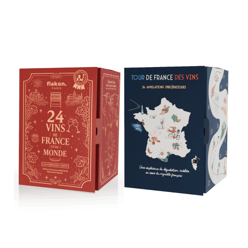 Calendrier de l’Avent vin Flakon 2025 avec 24 vins d’exception en winetubes, sélectionnés par un Meilleur Sommelier de France, idéal pour amateurs de vin rouge et vin blanc