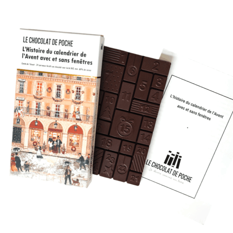 calendrier de l'Avent Le chocolat de poche 2025 composé de 24 carrés de chocolat noir bio