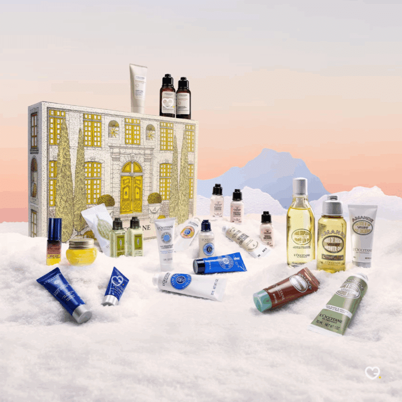 Calendrier de l’Avent L'Occitane 2025 (classique) avec 24 soins visage, corps et cheveux, parfait cadeau calendrier beauté pour femmes.