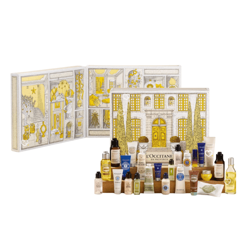 Calendrier de l’Avent L'Occitane 2025 (classique) avec 24 soins visage, corps et cheveux, parfait cadeau calendrier beauté pour femmes.