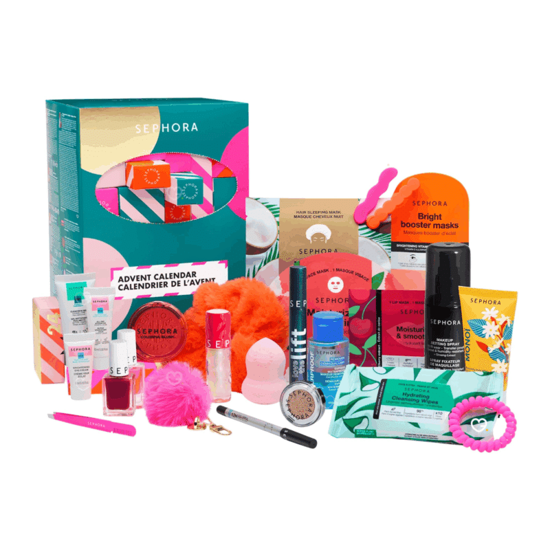 Contenu complet du Calendrier de l’Avent Sephora Collection 2025 avec 24 surprises beauté dont maquillages, soins, accessoires exclusifs et formats voyage, idéal pour femmes passionnées de cosmétique.