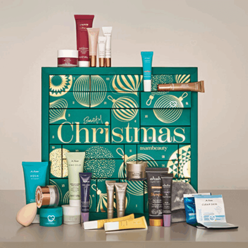 coffrets beauté vert et or calendrier de l'avent asambeauty 2025 avec 24 produits de soins visage et corps ou maquillage idéal cadeau femme
