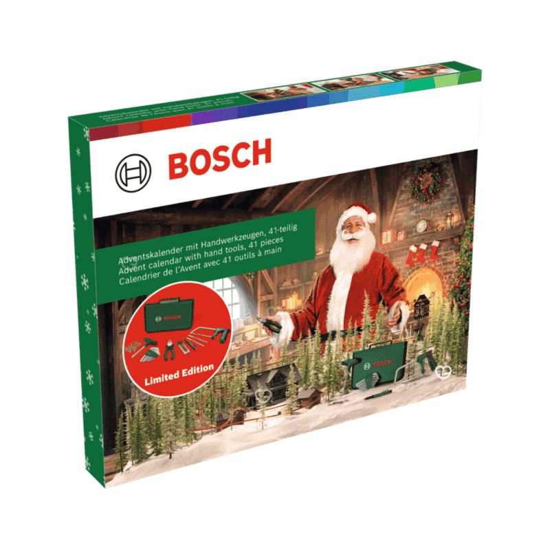 Calendrier de l’Avent Bosch 2025 avec 41 outils à main Maison et Jardin en pochette, cadeau original et pratique pour amateur de bricolage.