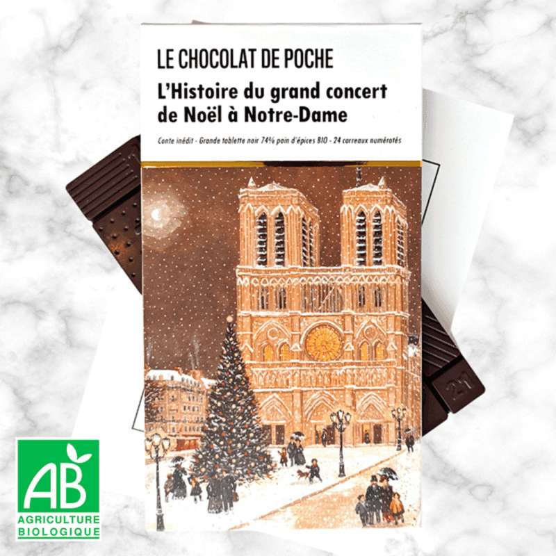 calendrier de l'Avent Le chocolat de poche 2025 composé de 24 carrés de chocolat noir bio