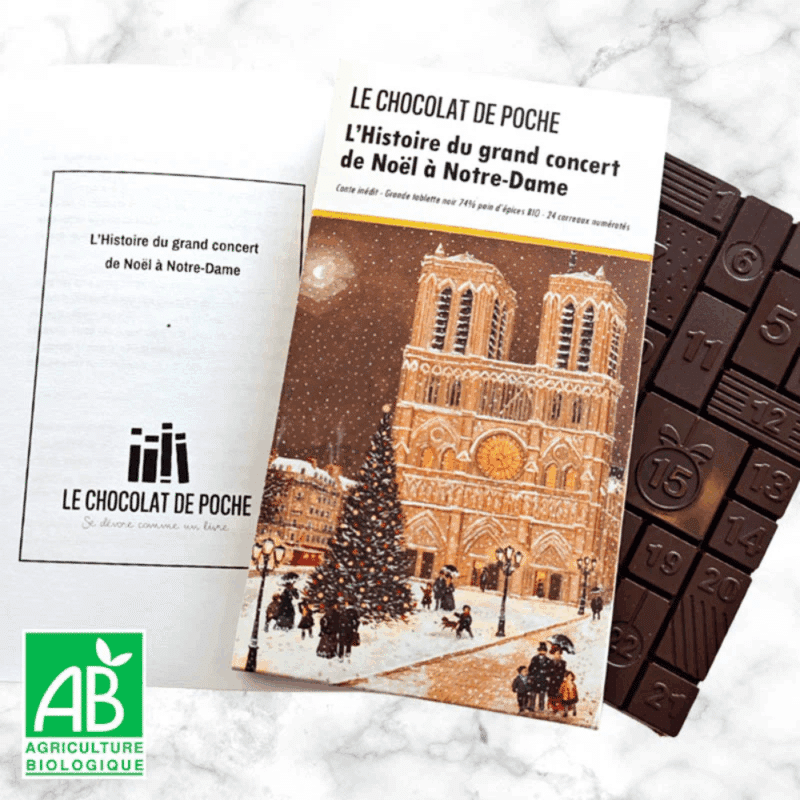 calendrier de l'Avent Le chocolat de poche 2025 composé de 24 carrés de chocolat noir bio