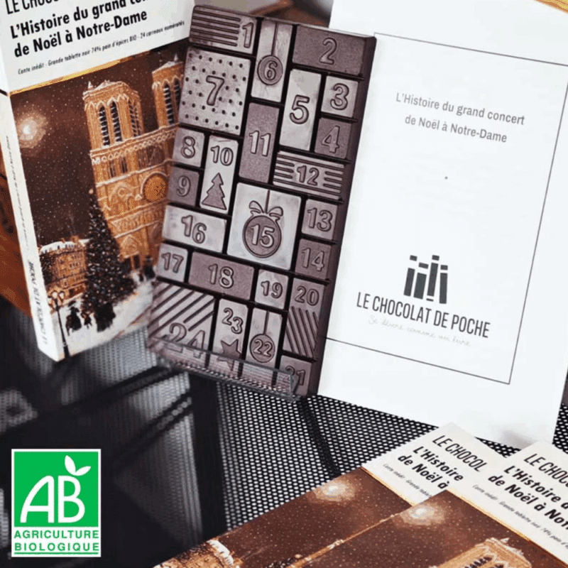 calendrier de l'Avent Le chocolat de poche 2025 composé de 24 carrés de chocolat noir bio