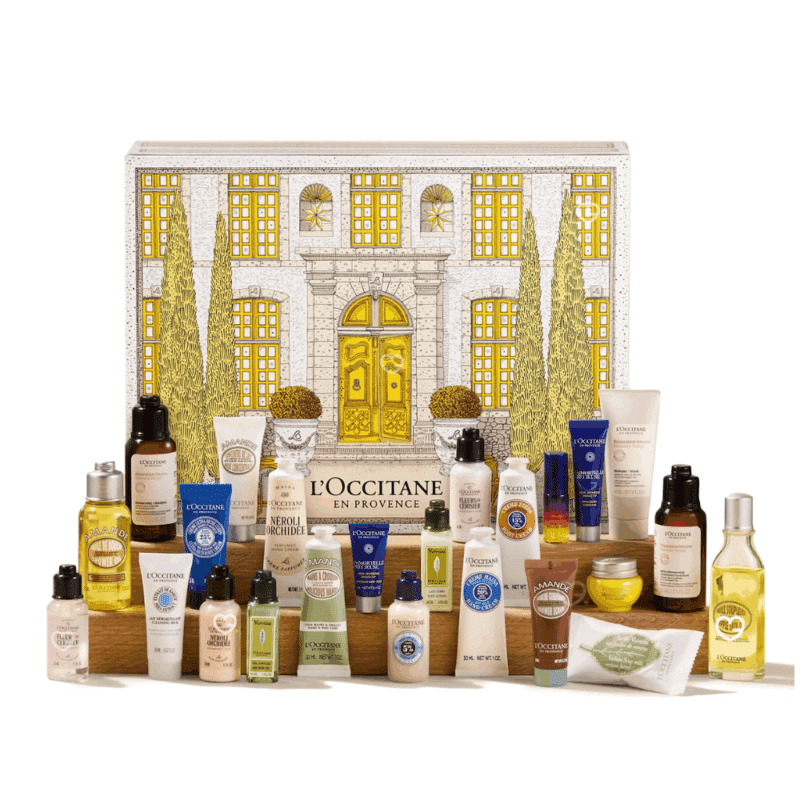 Calendrier de l’Avent L'Occitane 2025 (classique) avec 24 soins visage, corps et cheveux, parfait cadeau calendrier beauté pour femmes.