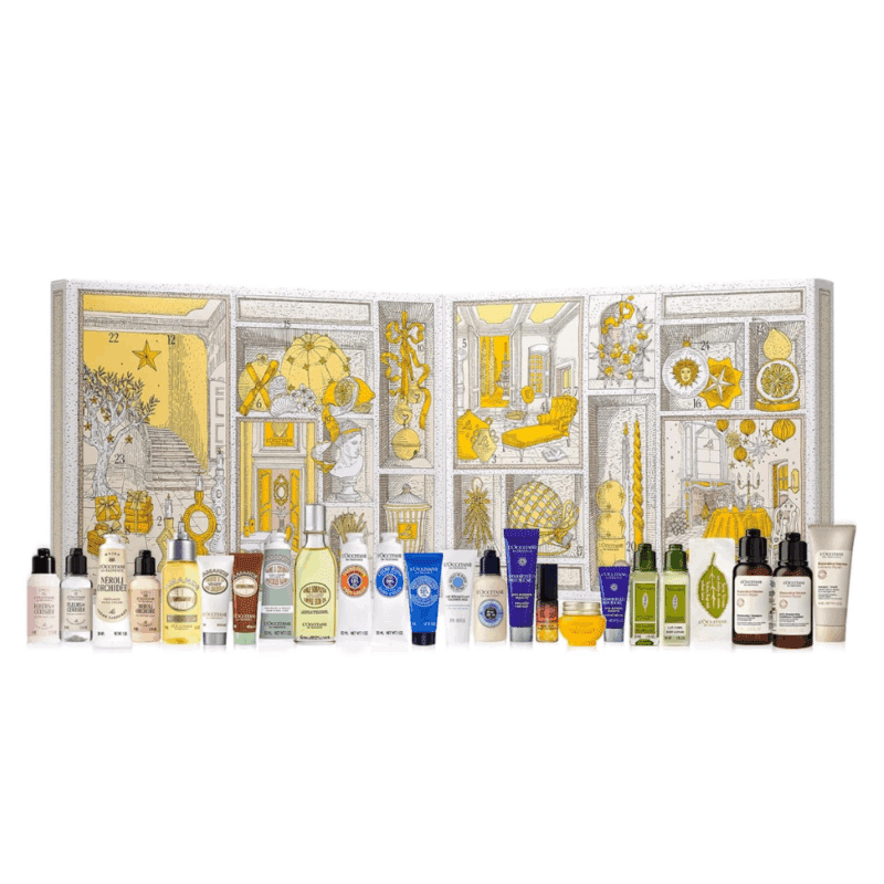 Calendrier de l’Avent L'Occitane 2025 (classique) avec 24 soins visage, corps et cheveux, parfait cadeau calendrier beauté pour femmes.