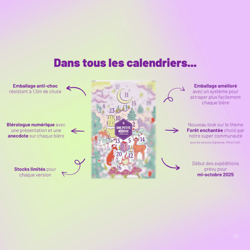 coffret biere adulte calendrier de l'avent une petite mousse 2025 comprenant 24 bières en bouteille et en canettes. Bières du monde, craft ou IPA