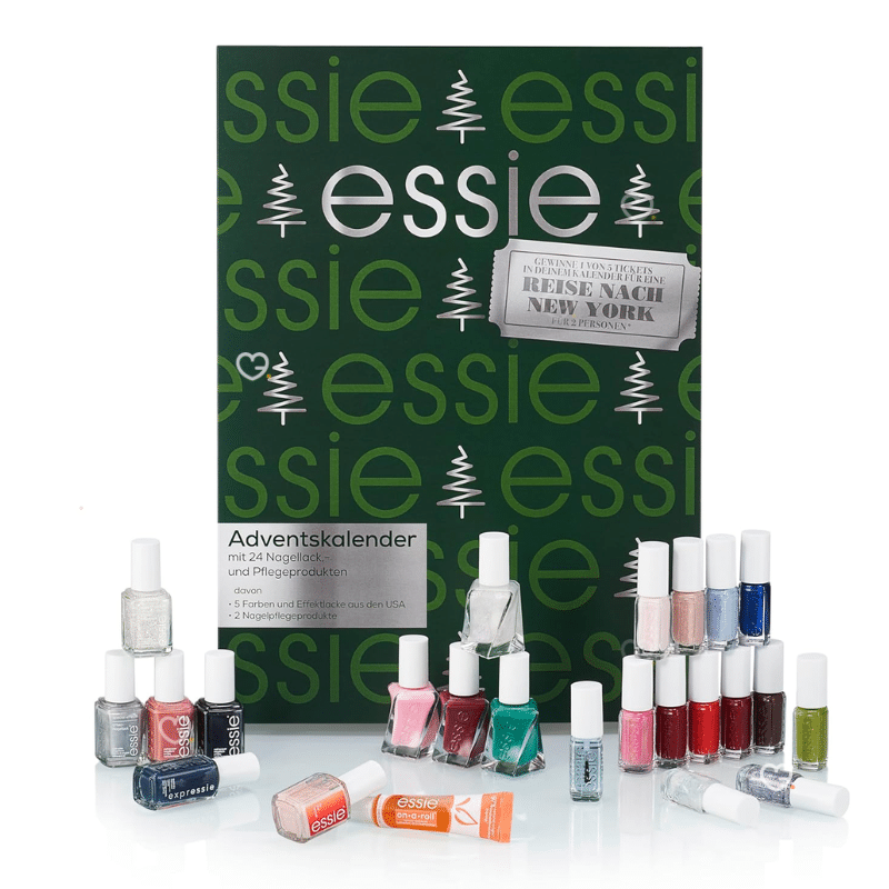 Calendrier de l’Avent Essie 2025 avec 24 vernis et soins ongles, dont 11 full-size et 5 exclusifs USA, cadeau beauté idéal femmes tendance.