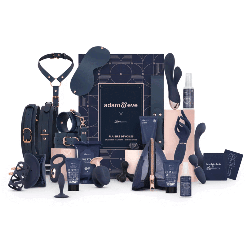 Calendrier de l’Avent Adam et eve 2025 érotique avec 24 surprises sensuelles dont sextoys, soins, accessoires BDSM et intimes, idéal pour adultes curieux.