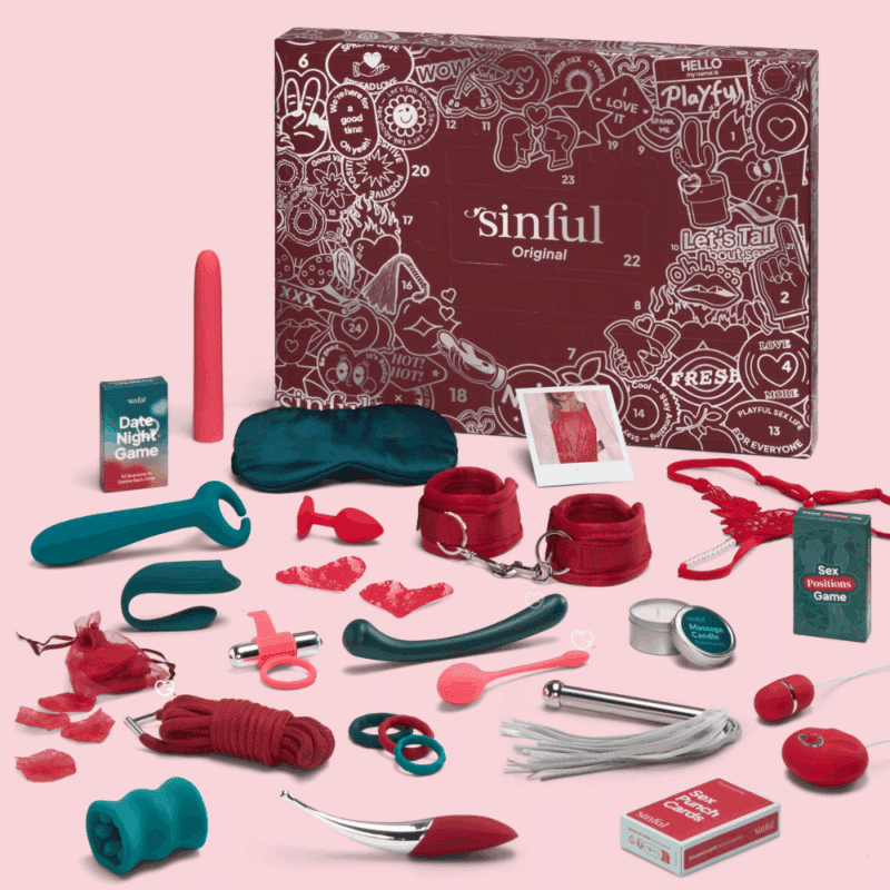 Calendrier de l'Avent Sinful 2025 en version original comprenant 24 surprises érotique : accessoire coquin et sexy pour adulte homme femme et couple
