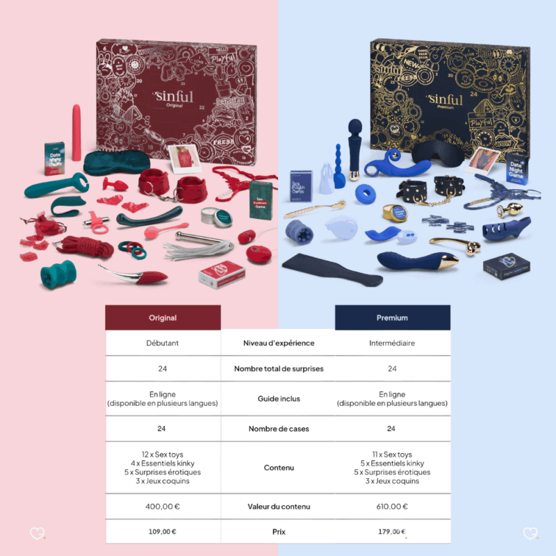 version des calendriers de l'avent coquin sinful 2025 : original ou premium avec 24 surprises érotiques pour couple, adulte homme et femme
