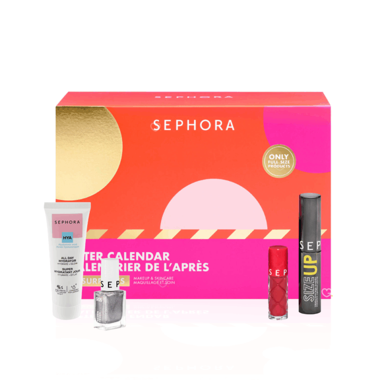 Calendrier de l'après Sephora Collection 2025, coffret beauté contenant 7 soins visage et maquillage pour femme.