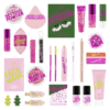 contenu complet du Calendrier de l’Avent Essence 2025 couleur violet avec 24 produits beauté, maquillage, vernis, accessoires makeup et soins visage.