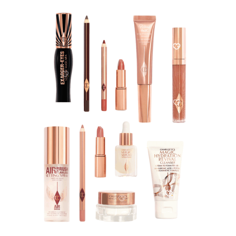 contenu complet du Calendrier de l'avent Charlotte Tilbury en forme de coffret trésor contenant 12 produits de beauté luxueux