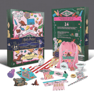 Calendrier de l’Avent Harry Potter Honeydukes 2025 avec 24 surprises collector magiques (chaussettes, porte-clés, stylo…), idéal pour fans et familles.