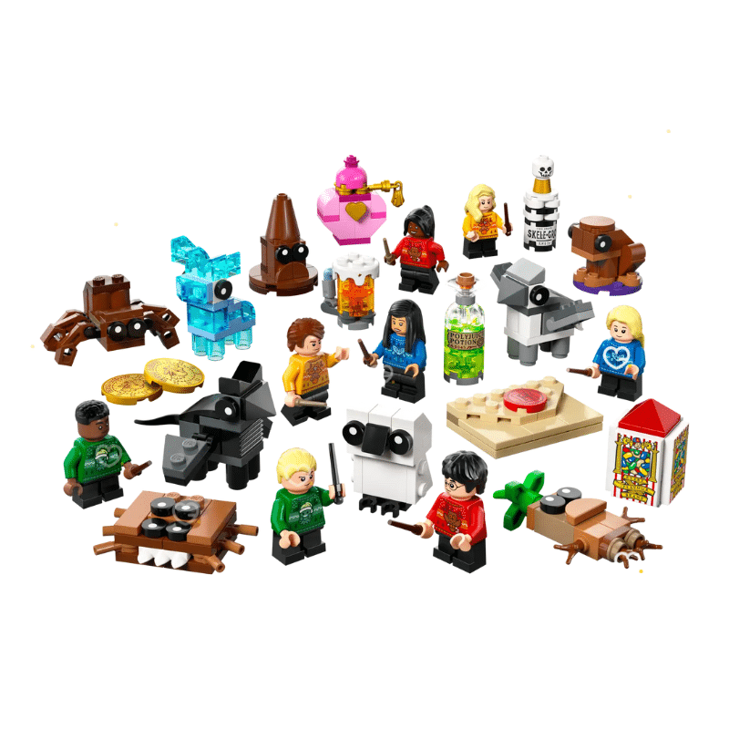 Le calendrier de l’Avent Lego Harry Potter 2025 (76456) avec 24 construction LEGO pour enfant. petites créations à assembler, inspirées des lieux et personnages emblématiques de Poudlard. Le visuel montre la boîte colorée ornée d’éléments festifs et de références magiques reconnaissables par les fans.