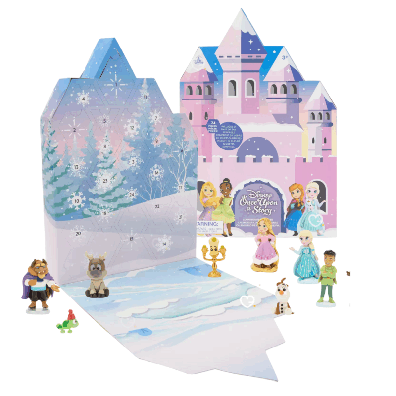 Calendrier de l’Avent Disney Once Upon a Story 2025 avec 24 micro figurines et accessoires féériques, idéal pour enfants et familles fans de Disney.