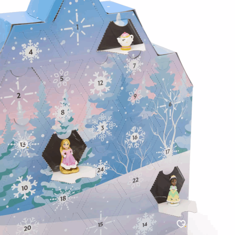 Calendrier de l’Avent Disney Once Upon a Story 2025 avec 24 micro figurines et accessoires féériques, idéal pour enfants et familles fans de Disney.
