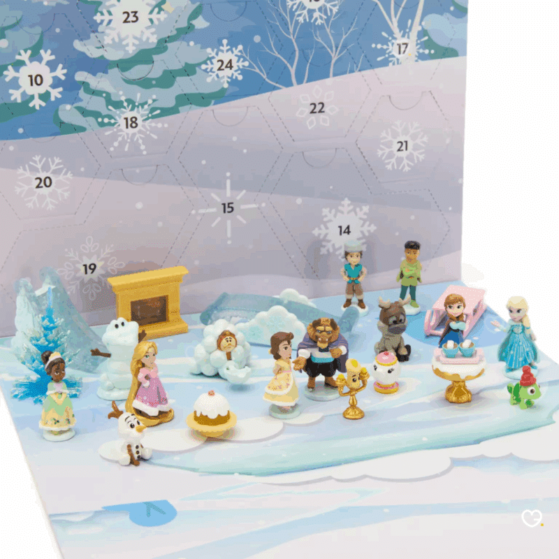 Calendrier de l’Avent Disney Once Upon a Story 2025 avec 24 micro figurines et accessoires féériques, idéal pour enfants et familles fans de Disney.