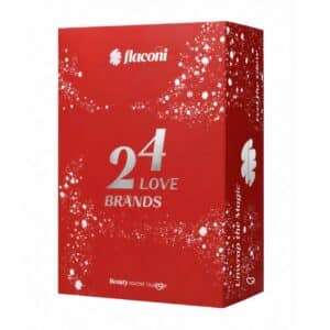 Calendrier de l'Avent Flaconi 2026 « 24 Love Brands », boîte rouge fermée sur fond blanc