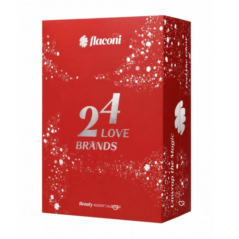 Calendrier de l'Avent Flaconi 2026 « 24 Love Brands », boîte rouge fermée sur fond blanc
