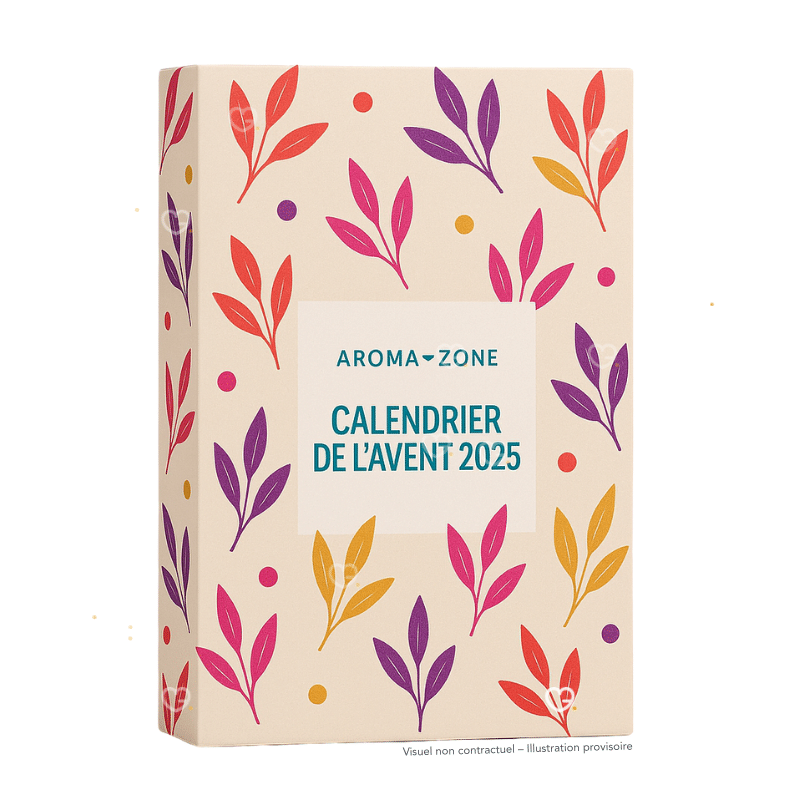 Calendrier de l’Avent Aroma-Zone 2025, coffret beauté festif avec 24 soins naturels visage, cheveux, mains et exclusivités bien-être.