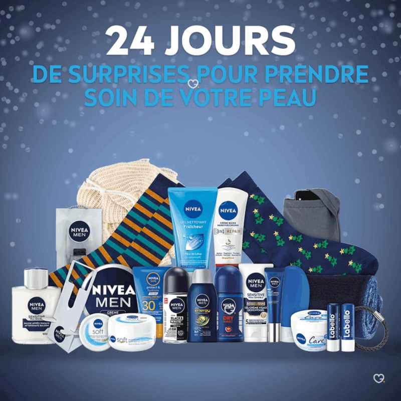 Calendrier de l'avent Nivea Men 2025 beauté homme avec produits peau visage corps et accessoires barbe soins