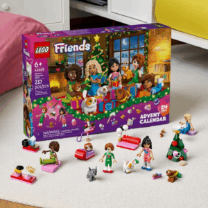 Calendrier de l’avent Lego Friends 2025 (42668)- 24 constructions à assembler. Composé de 237 pièces, il réunit 5 mini-poupées et 5 animaux pour recréer un univers féerique autour de l’amitié et de la magie des fêtes. calendrier avent jouet créativité et jeu collectif.