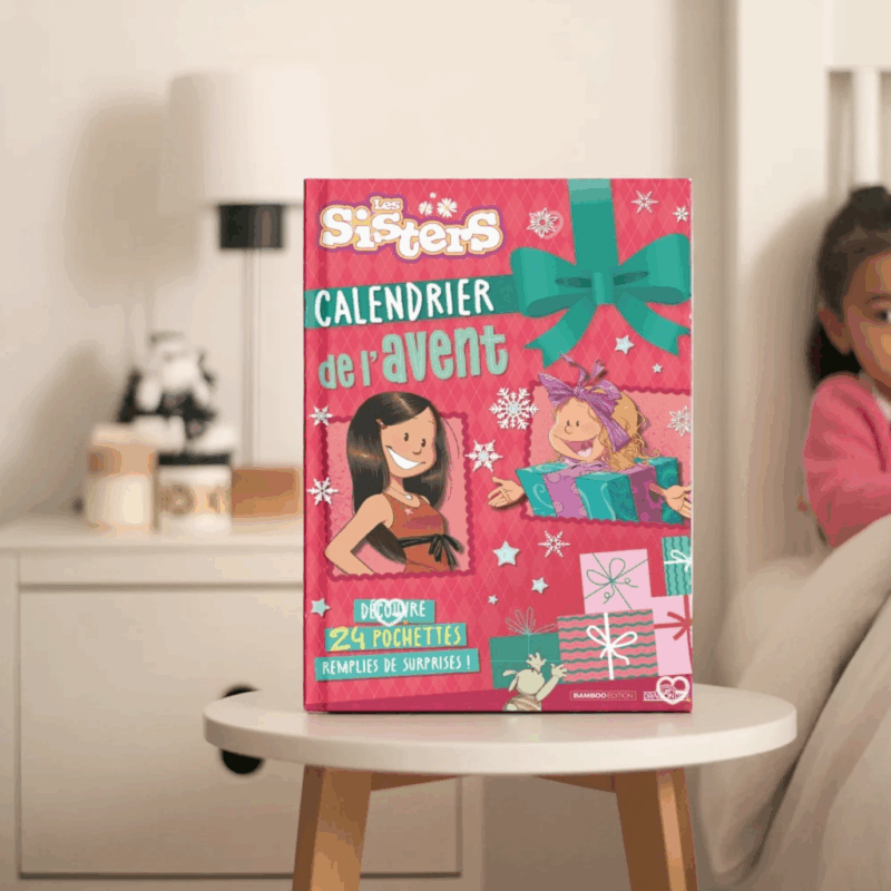 Calendrier de l’Avent Les Sisters 2025 pour filles avec 24 mini-livres, stickers, cartes à gratter et surprises ludiques et originales pour enfant